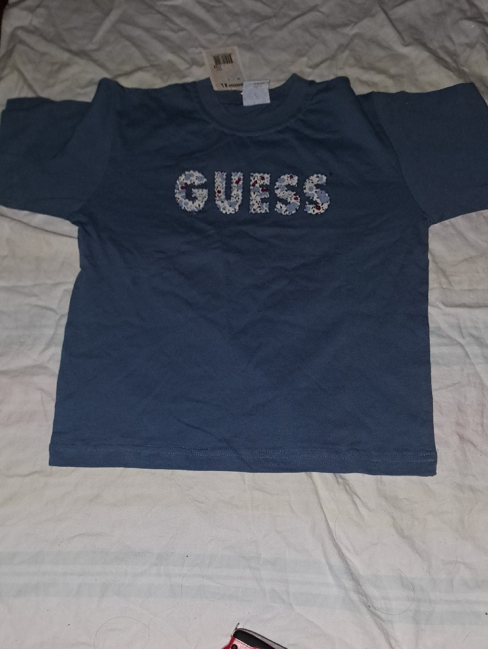 GUESS Kids Blue Floral-Logo Short Sleeve Tee